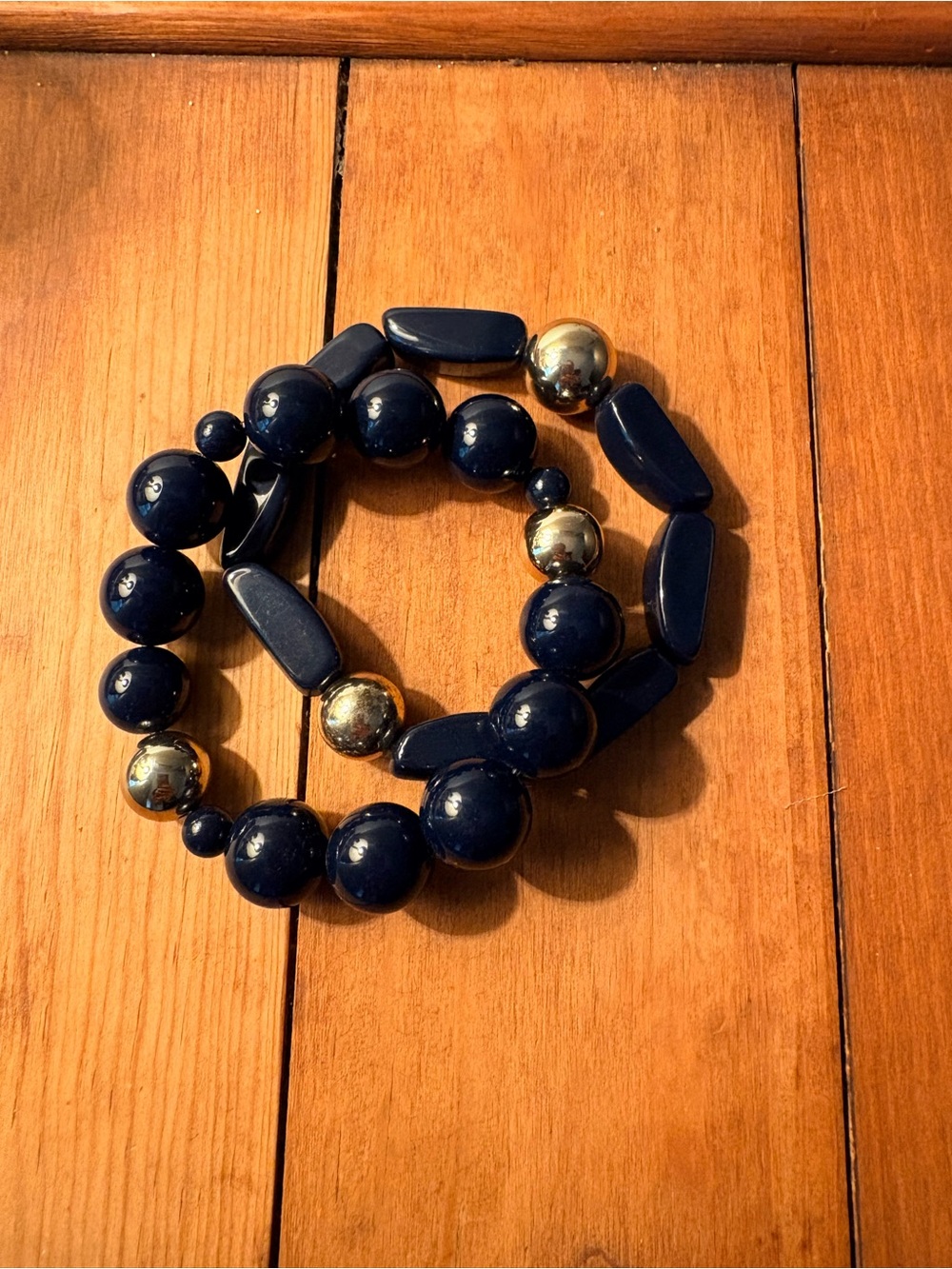 Black Beaded Stretch Bracelet with Gold Accents - Women Jewelry